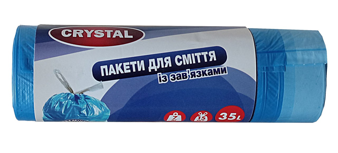 Пакети для сміття "ТМ CRYSTAL" 35л., 15 шт., зав'язка 51*53см., 12мкм